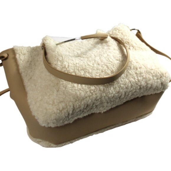 House Of Harlow 1960 Tan Cream Sherpa Shearling Detachable Wristlet Jumbo Tote - Picture 10 of 13